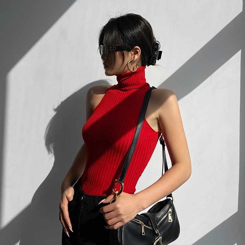 Summer Girlfriend Red High Collar Knitted Shirt Undercover