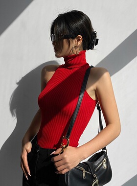 Summer Girlfriend Red High Collar Knitted Shirt Undercover