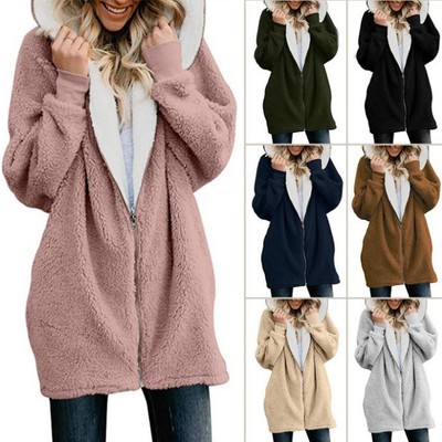 Women's autumn winter hooded zipper cardigan jacket coat top