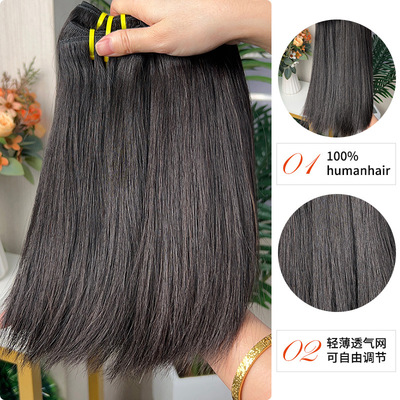double drawn virgin quality straight human hair 真人齐辫发帘
