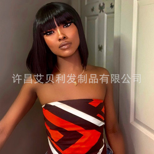 机制真发波波头 straight brazilian  full bob wig human hair