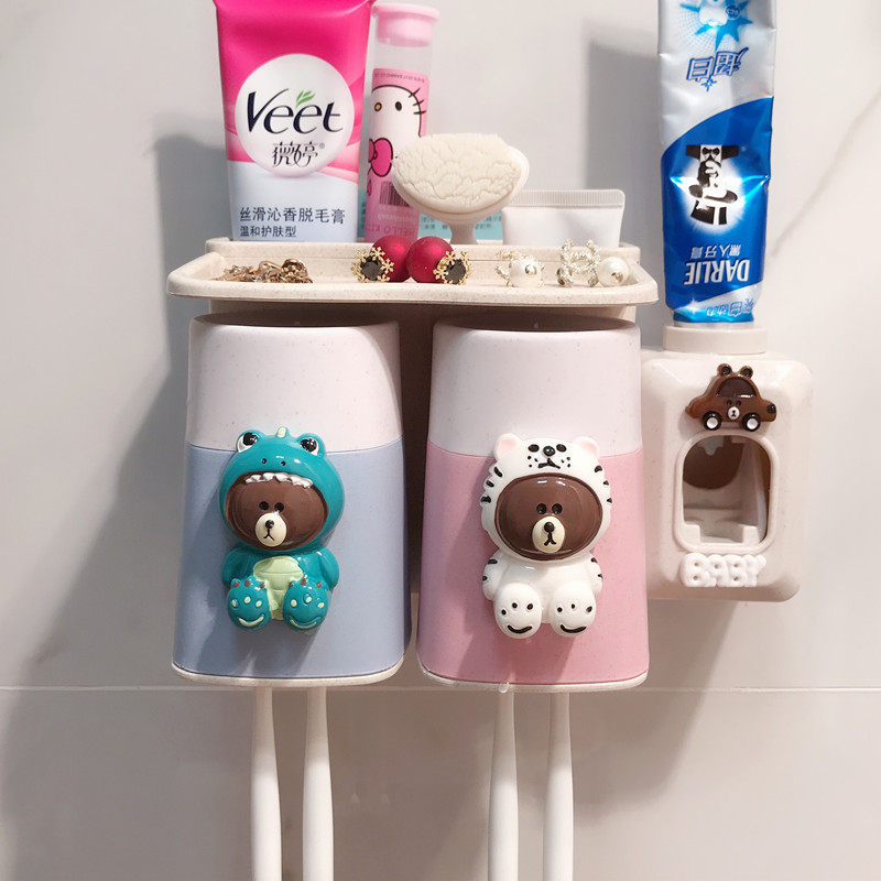 牙膏盒单人无痕牙刷架壁挂吸墙牙膏器洗面奶可爱收纳架香皂盒双人|msdalam kategori keluarga/Alat Pembersihan peribadi, perkakas kebersihan/aksesori bilik mandi, pemegang berus gigi/gigi bangku - dari Buy2taobao.com untuk memberikan perkhidmatan ejen Taobao profesional membeli