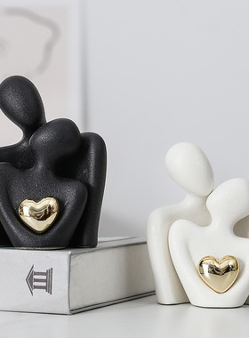 简尔美创意轻奢风陶瓷情侣摆件家居客厅电视柜酒柜装饰品结婚礼物