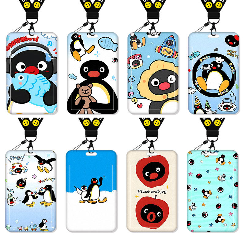 PINGU企鹅军可爱卡通卡套高颜值饭卡校园卡保护套公交卡学生水卡证件小卡片套工作证工牌证件套校牌挂绳女孩
