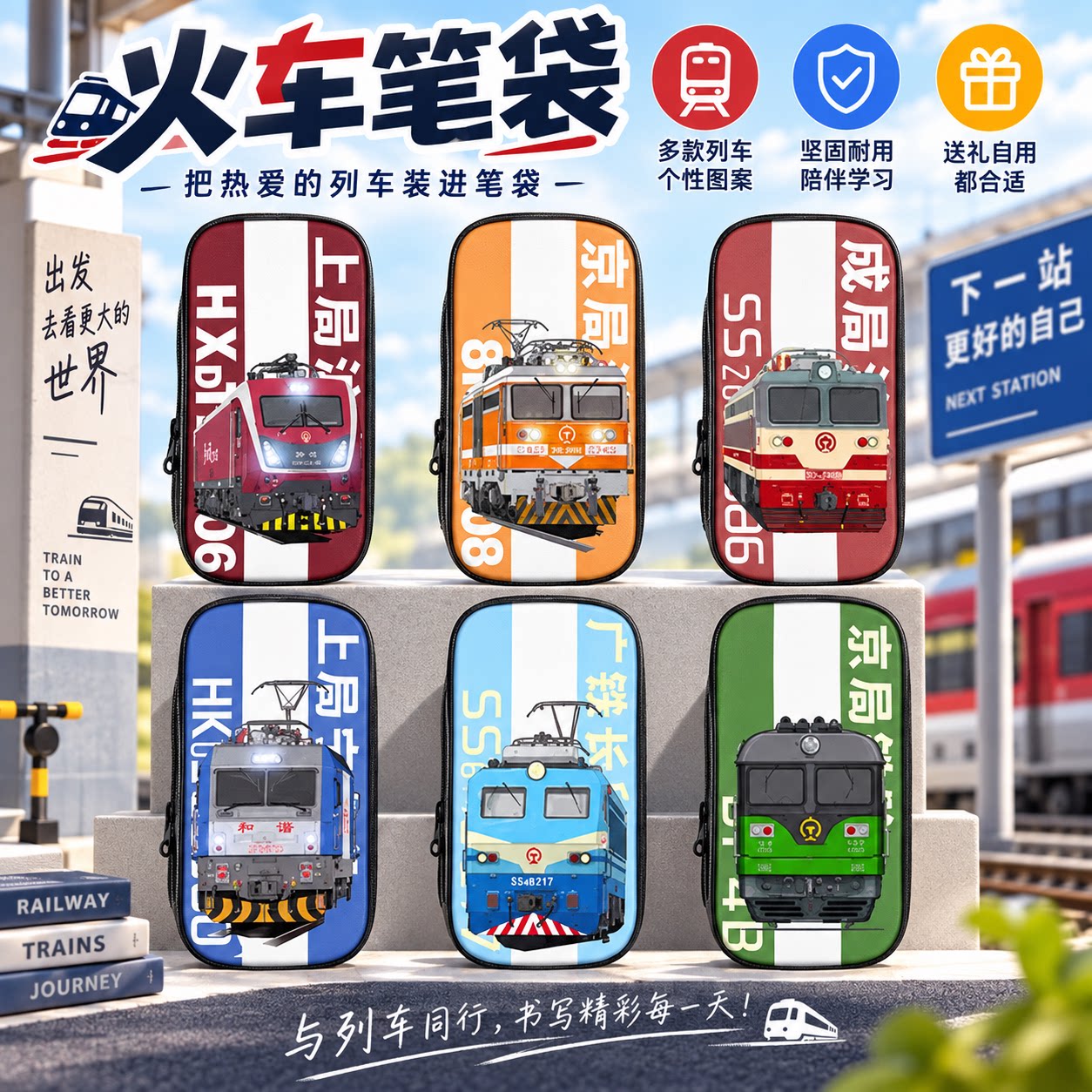 中国铁路火车笔袋小学生文具盒初中生铅笔盒大容量儿童男孩2026新款超火网红爆款女生男生文具铅笔袋学生专用