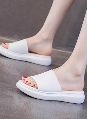 皇家百丽诗官方旗舰店正品真皮半拖凉拖鞋平底外穿时尚白色女鞋