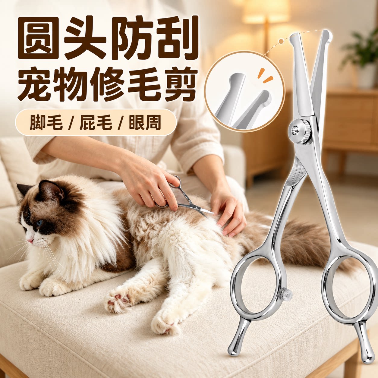 长毛猫剪屁股毛剪刀猫咪修毛剪狗狗脚毛美容剪圆头安全宠物理发剪