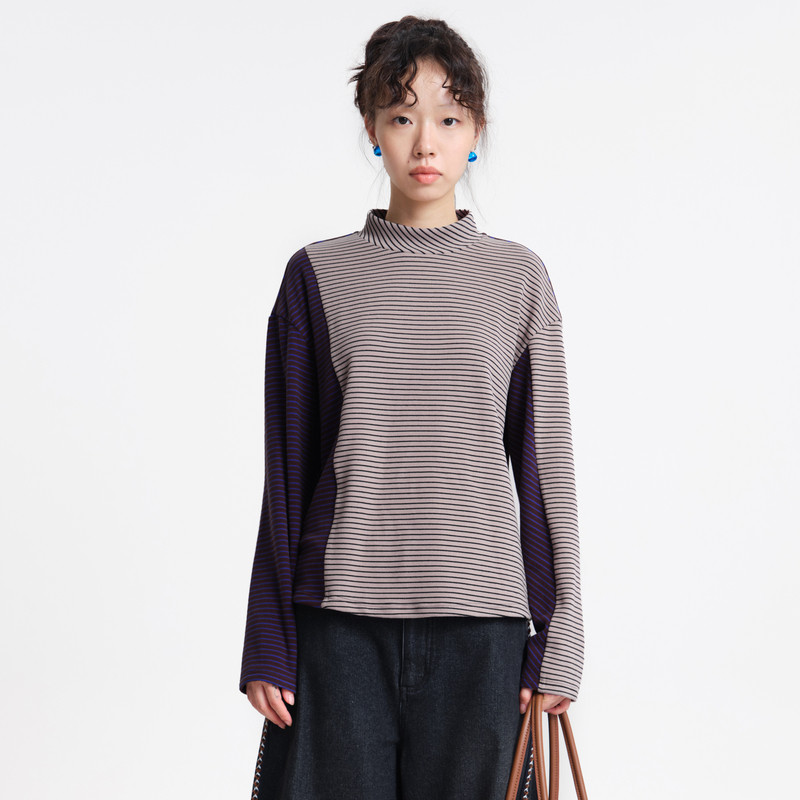 半高领、撞色、条纹拼接