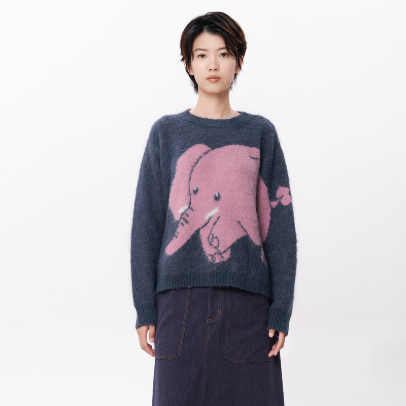 圆领、大象提花、绒感渐变效果