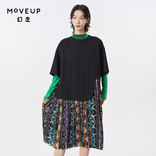 Moveup设计师印花压褶幻走