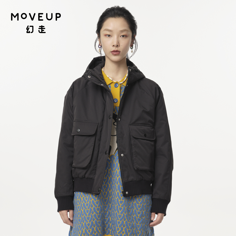 MOVEUP幻走2024秋季新款.FUN系列大口袋贴布绣设计师短款棉外套女