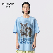 新款 MOVEUP幻走2024夏季 T恤女 .FUN系列猫狗印花设计师纯棉中长款