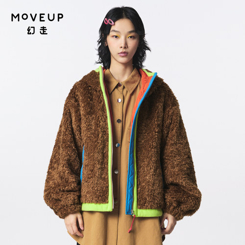 Moveup短款商场外套连帽撞布