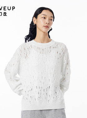 【商场同款】MOVEUP幻走2023春季新款圆领挑孔开衩设计师针织衫女