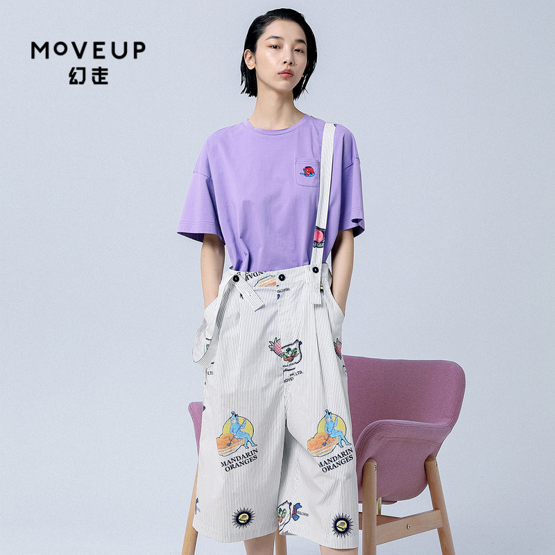 moveup幻走2020夏季新品.fun系列 印花吊带水果休闲梭织背带裤女