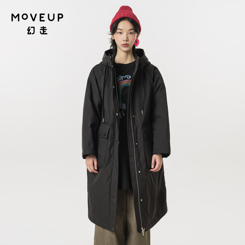Moveup长款设计师连帽棉外套