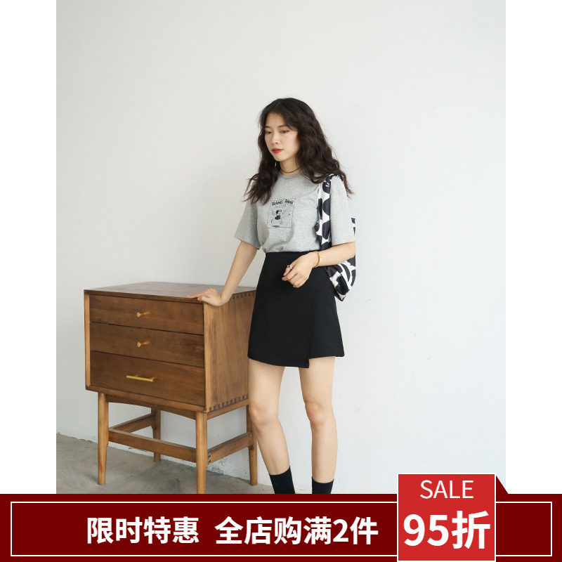 2020春夏款不规则设计高腰a字裙短裙裤遮胯显瘦百搭黑色半身裙子