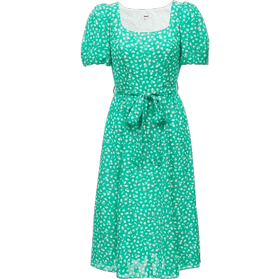 ONLY泡泡袖收腰碎花中长款连衣裙