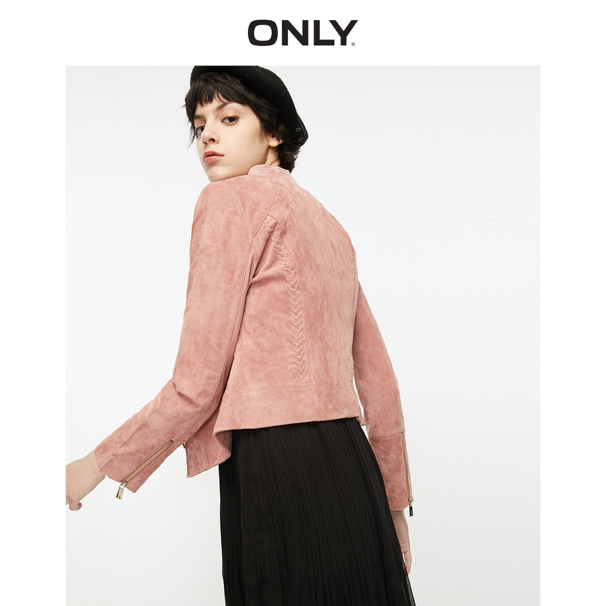ONLY奥莱秋季新款百搭小立领绒面短款皮衣外套女|119310501