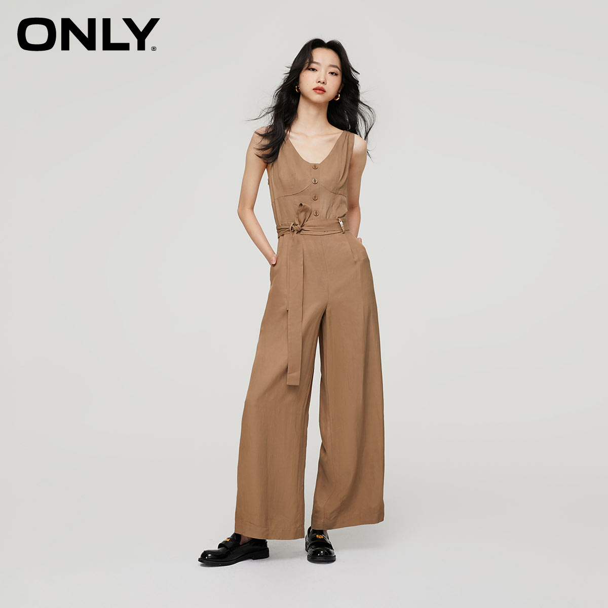 ONLY高腰绑带宽松阔腿连体休闲裤