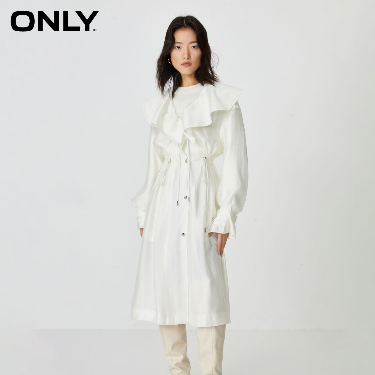 【ONLY奥莱】春季新款学院风娃娃领宽松中长款风衣外套女