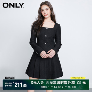 ONLY奥莱 时尚 夏季 连衣裙女 气质通勤风方领长袖 短款