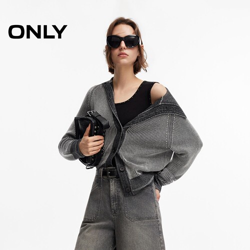 ONLY撞色大翻领插肩袖开衫针织衫