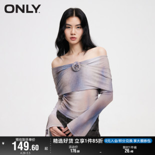 T恤女 ONLY奥莱时尚 潮流设计感晕染一字肩长袖