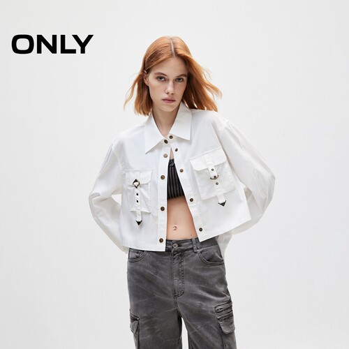 ONLY翻领长袖短款衬衫