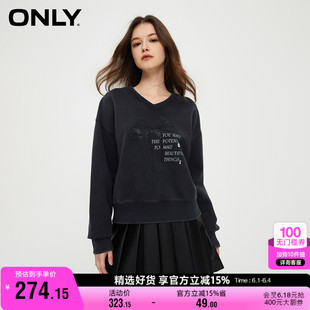 ONLY奥莱潮流休闲百搭V字领落肩宽松卫衣女