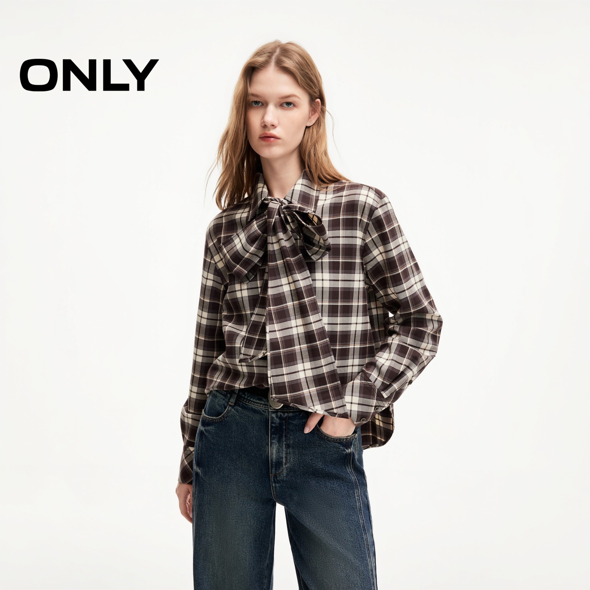 ONLY可拆卸蝴蝶结长袖衬衫上衣女
