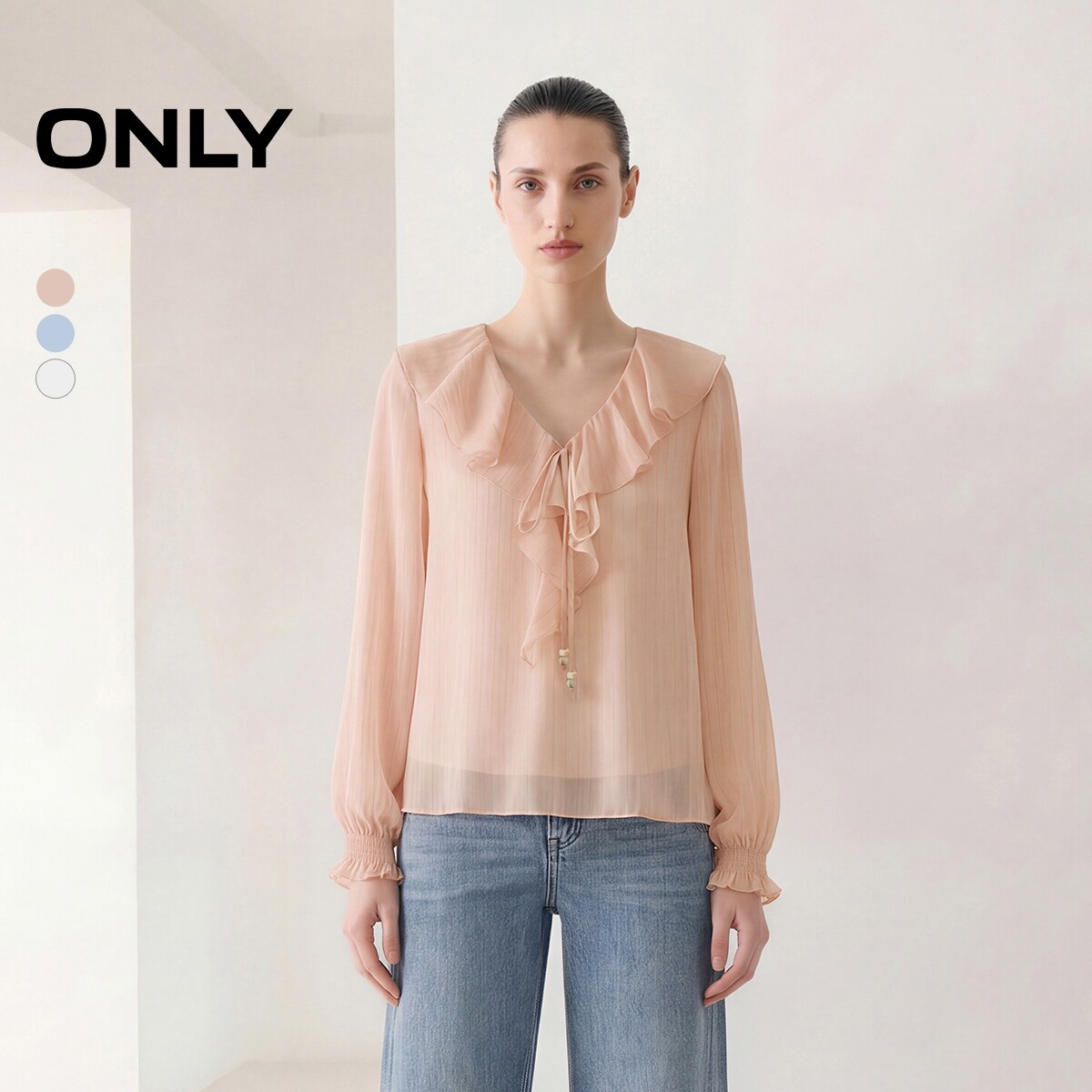 ONLYV领款浪漫荷叶边木耳边衬衫