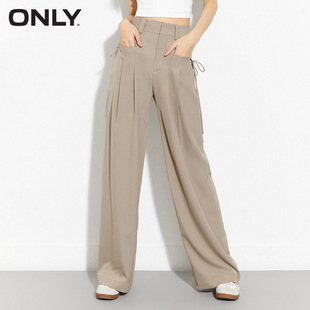 新款 春季 ONLY奥莱 女 裤 收腰阔腿休闲裤 通勤百搭高腰西装