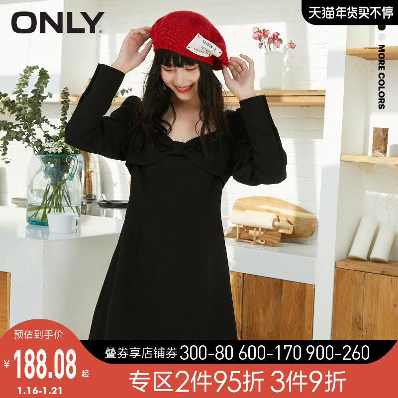 ONLY2021冬季新款泡泡袖气质连衣裙女