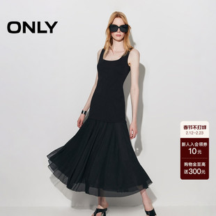 ONLY2026春季新款U型领薄纱拼接收腰修身剪裁无袖背心连衣裙女