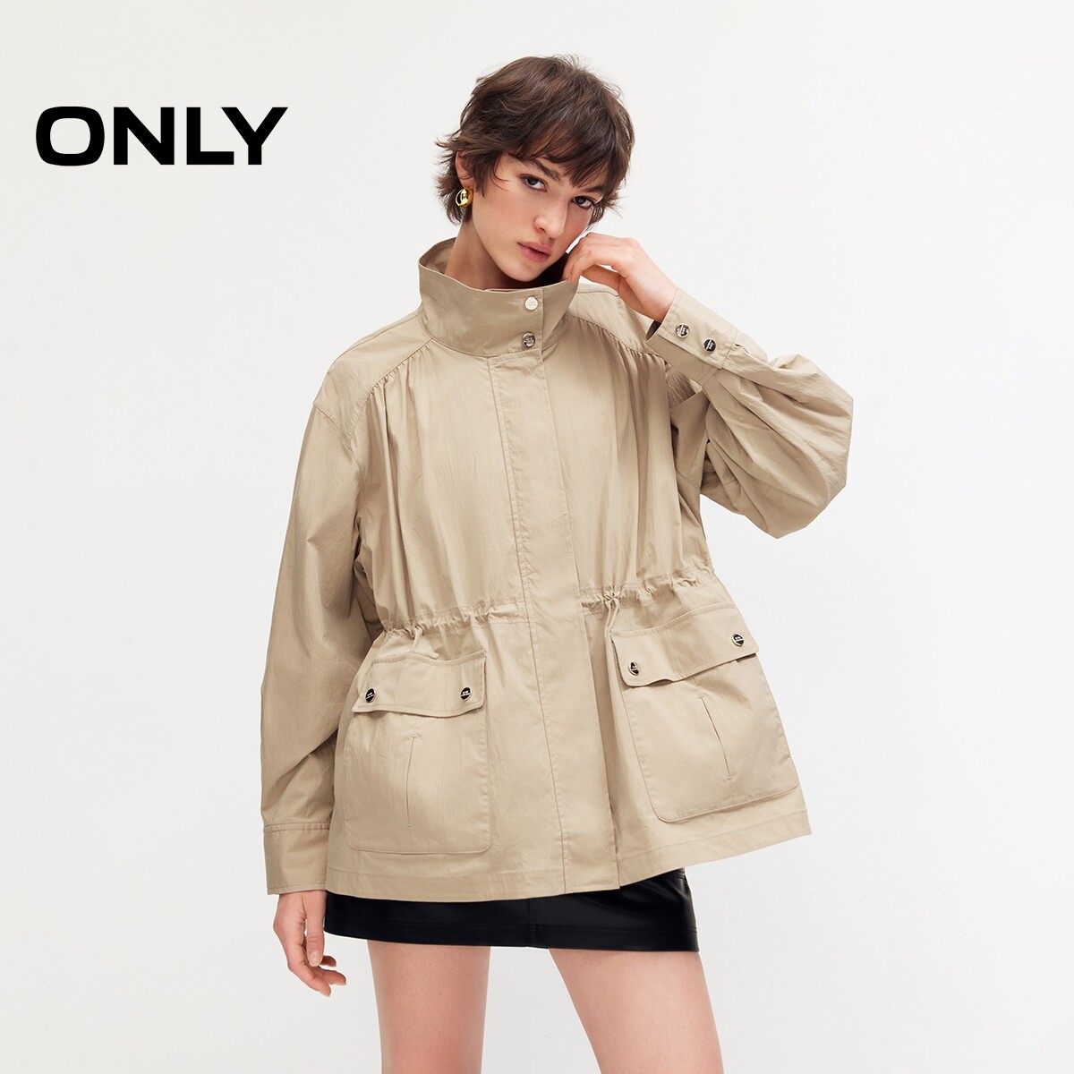 ONLY落肩宽松中长外套风衣