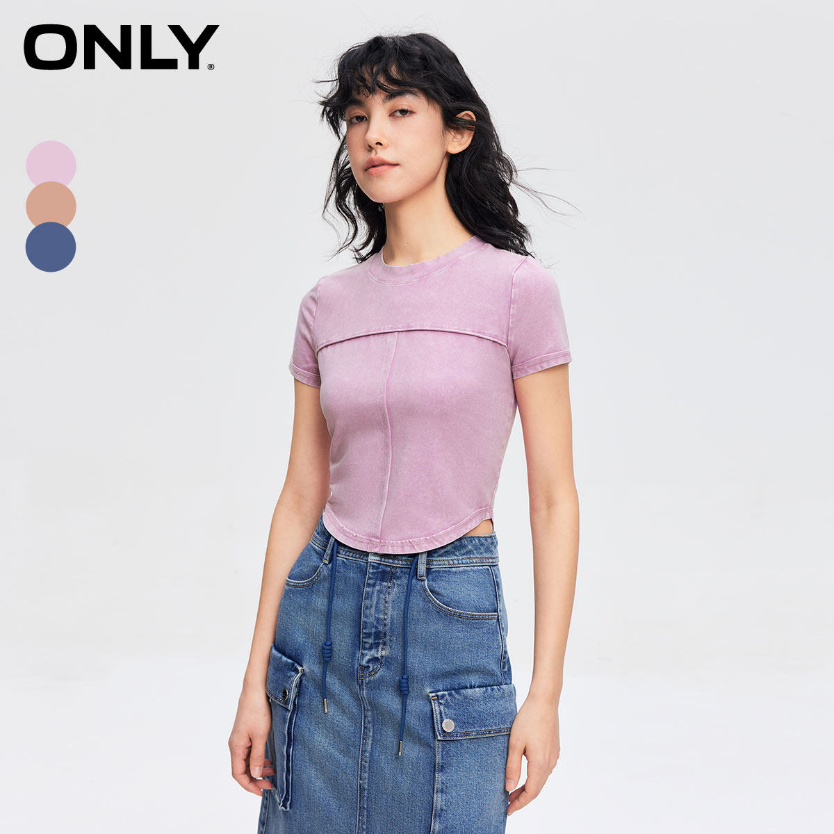 【ONLY奥莱】夏季新款时尚简约修身纯色圆领短袖短款T恤女
