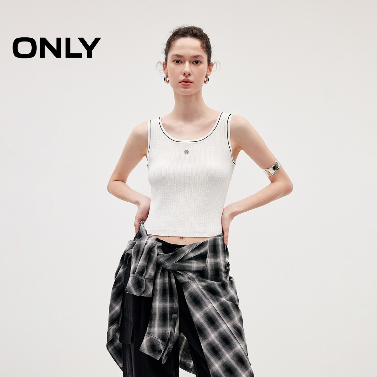 ONLY智性撞色圆领背心上衣针织衫