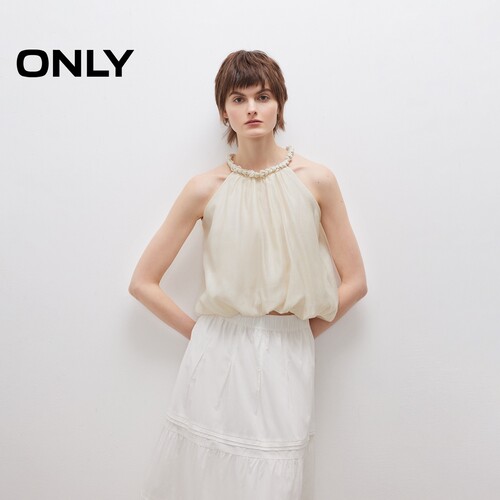 ONLY下摆挂脖蕾丝衫