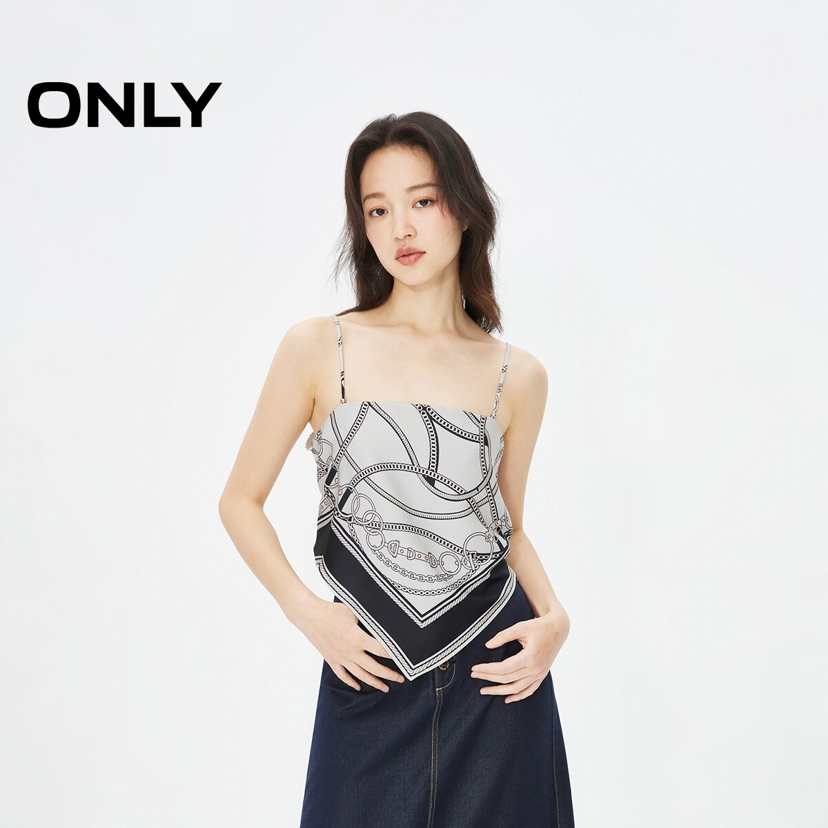 【ONLY奥莱】夏季时尚辣妹修身绑带吊带短款雪纺衫女