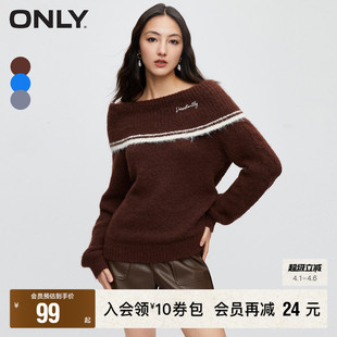 针织衫 女 百搭一字领精致刺绣宽松长袖 新款 ONLY奥莱 春季