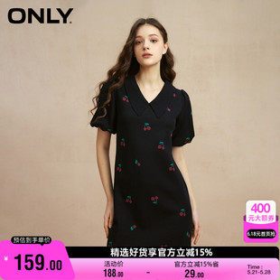 ONLY奥莱樱桃图案印花收腰A字针织连衣裙女