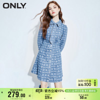 ONLY奥莱夏季A字菱形印花高腰泡泡袖牛仔连衣裙女