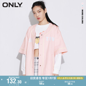 ONLY奥莱夏季时尚短袖棒球服字母印花设计感外套女