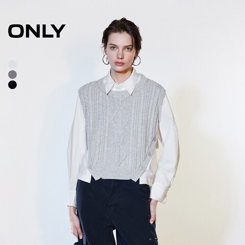 ONLY假两件针织条纹蕾丝衫