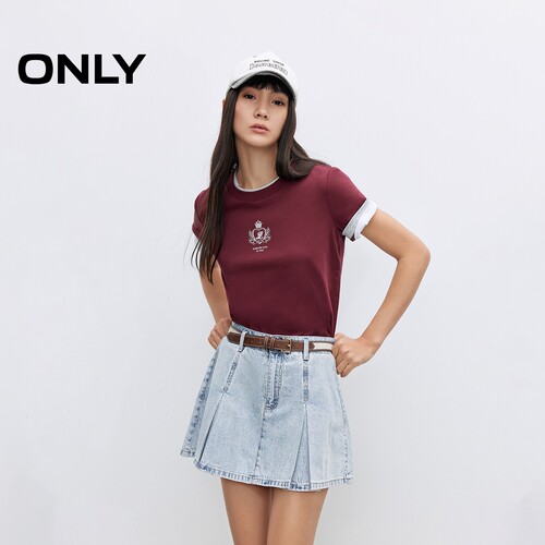 ONLYA字百褶裙牛仔短裙半身裙女