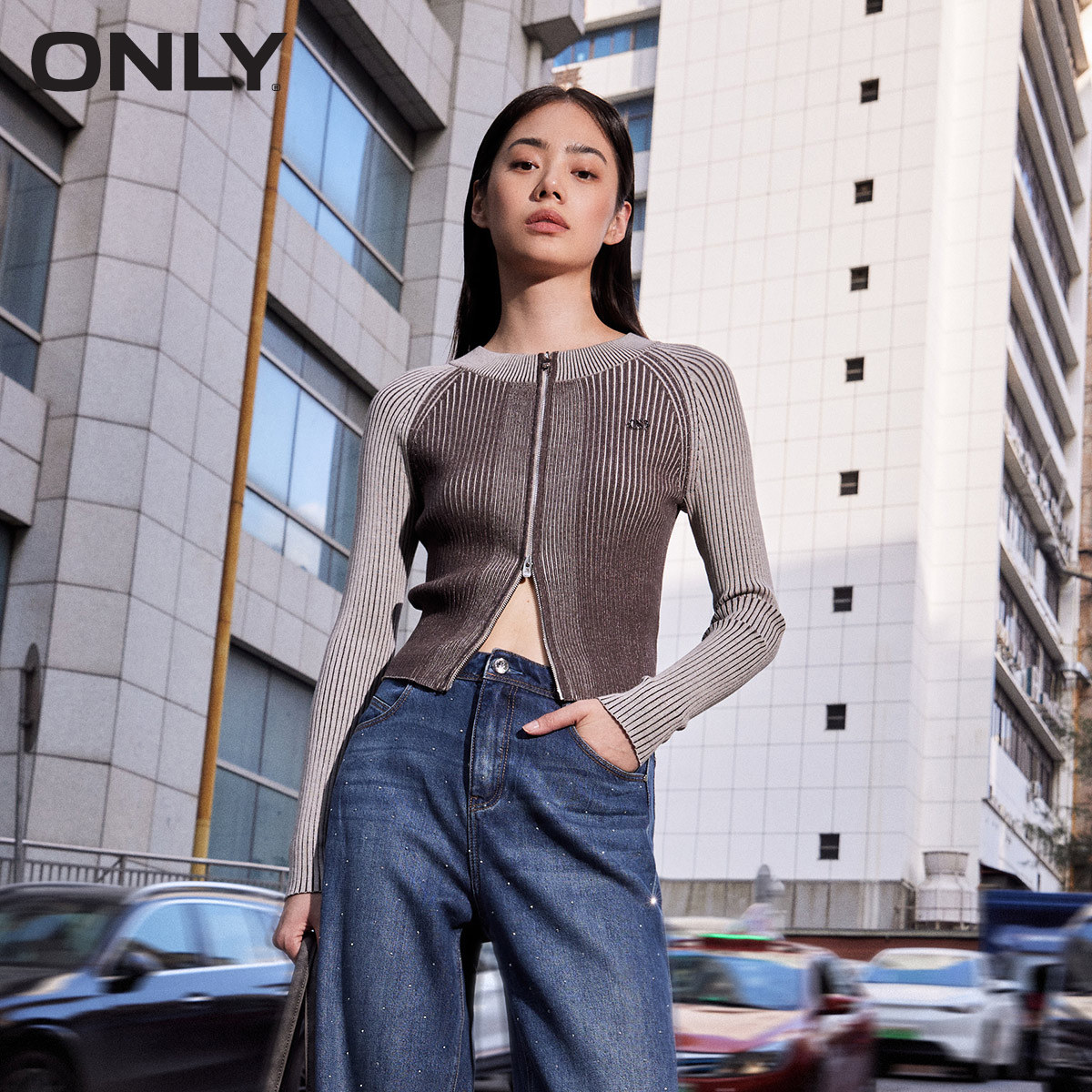 【ONLY奥莱】春季休闲百搭螺纹弹力开衫毛衣针织衫女