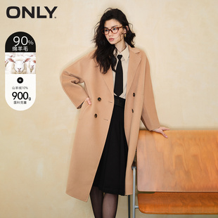 双面呢绵羊毛廓形中长款 新款 春季 毛呢大衣女 ONLY奥莱