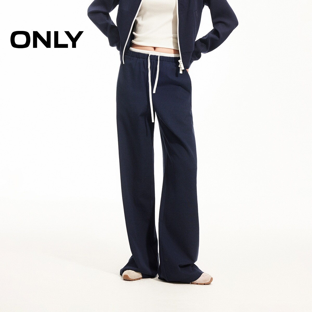 ONLY2026春季新款慵懒风撞色腰头设计宽松直筒裤长裤休闲裤女