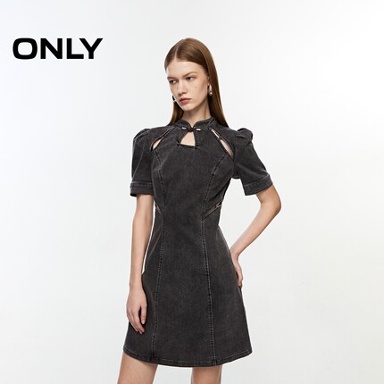 【ONLY奥莱】秋季新款优雅新中式修身牛仔短裙连衣裙女